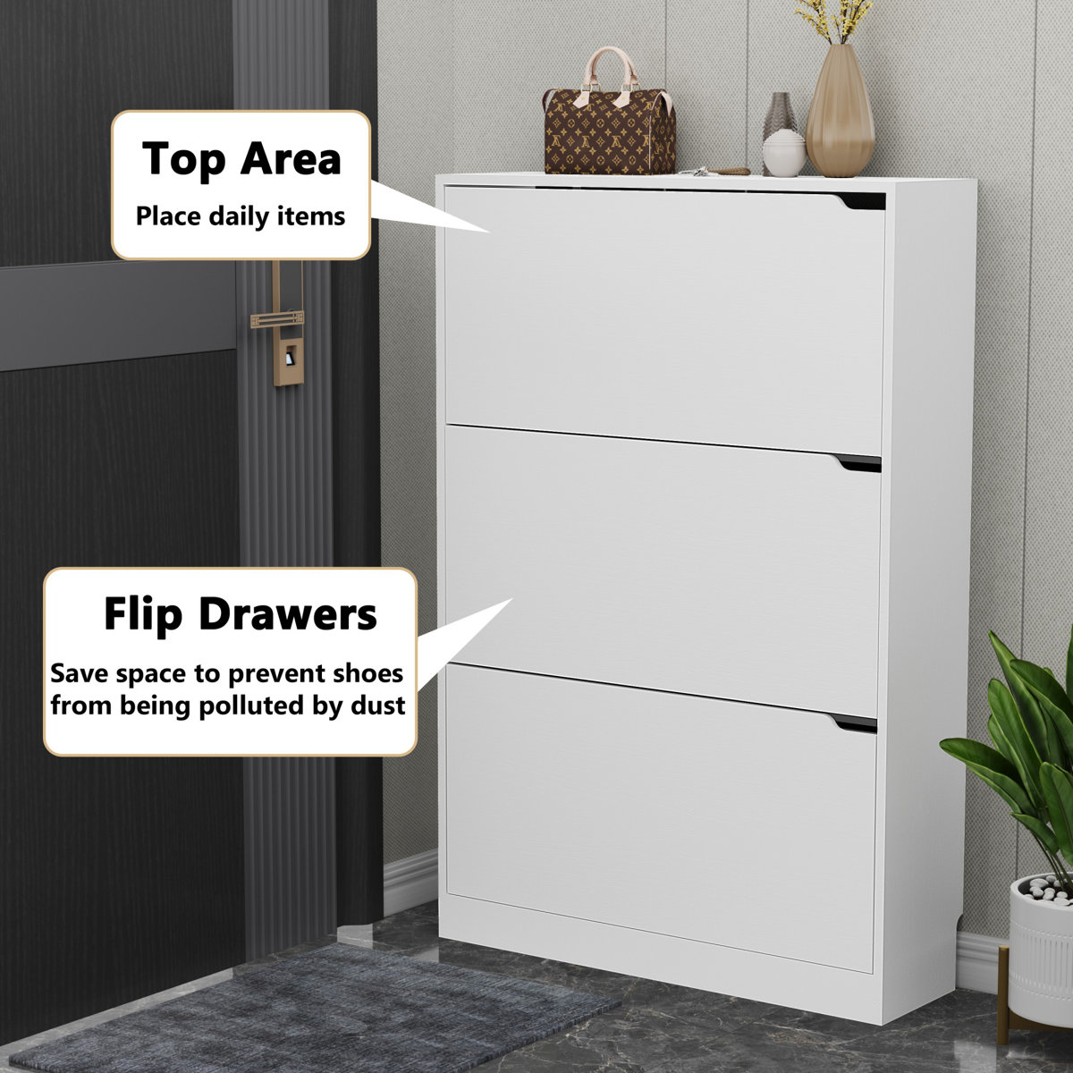 3-Tier Shoe Storage Cabinet with Flip Drawers, 16-20 Pair Free Standing Shoe Organizer 31.5''W for Entryway